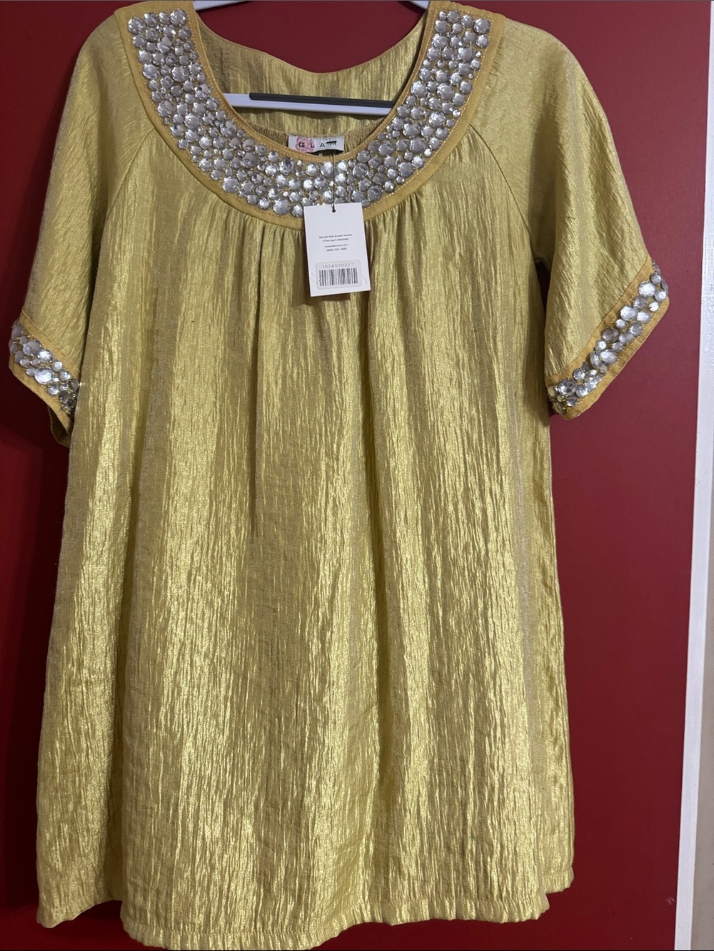 glam Yellow Jewel-Trim Mini Dress
